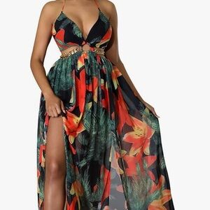 Tropical Backless Maxi Dress